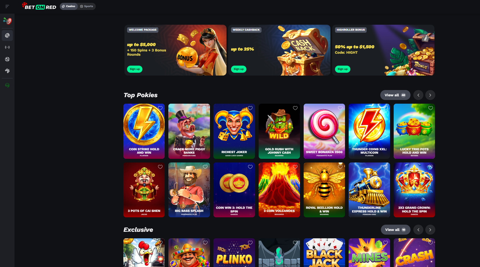 BetOnRed casino lobby overview