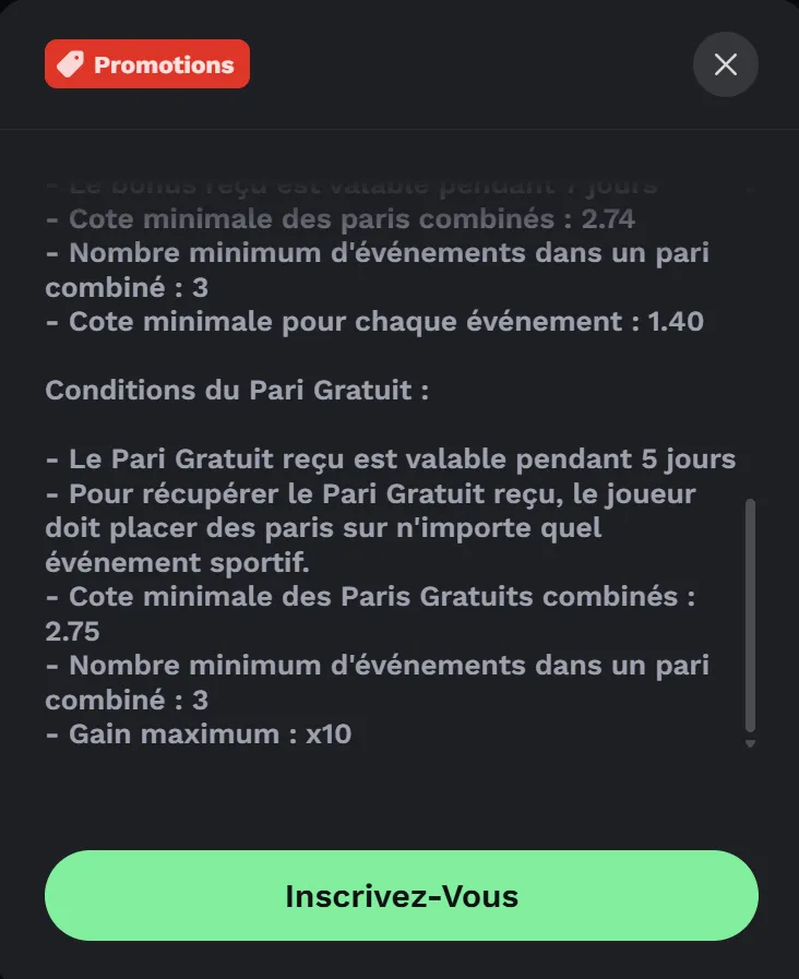 Coffret bonus et contrôle code promo BetOnRed