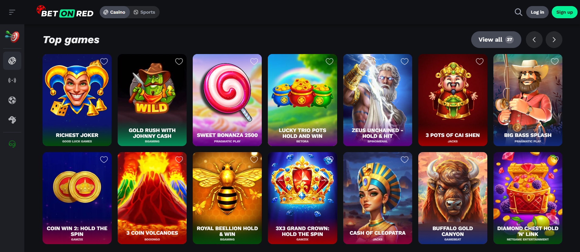 BetOnRed Casino Canada lobby with slots and live games