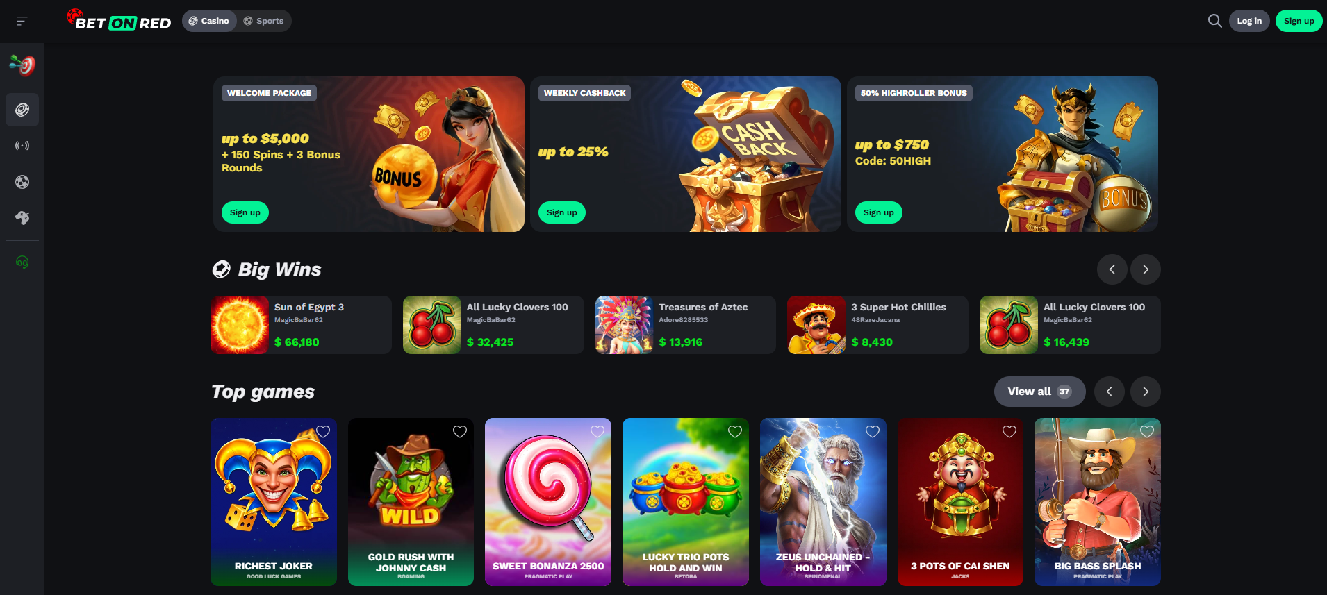 BetOnRed casino Canada lobby overview