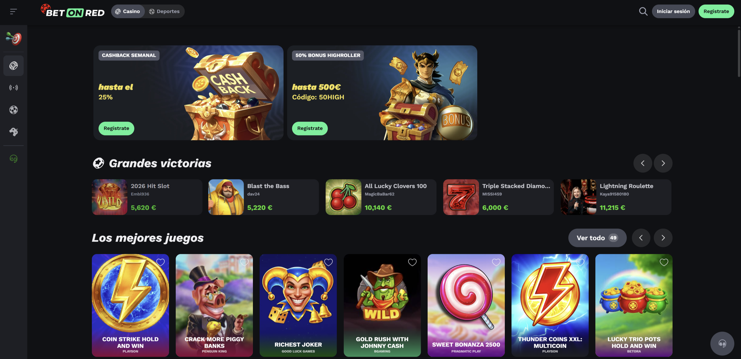 Resumen del lobby BetOnRed Casino
