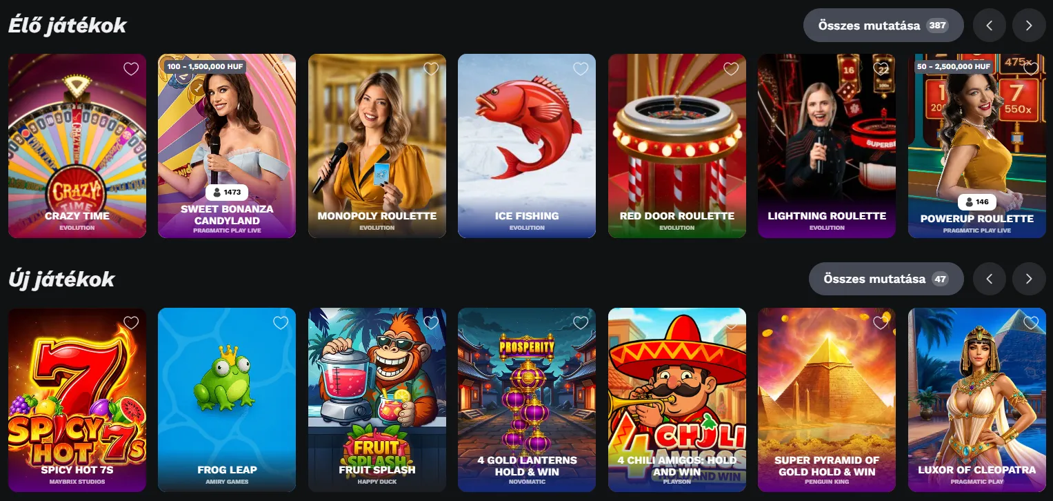 BetOnRed Casino lobby slots és live játékok Magyarországon
