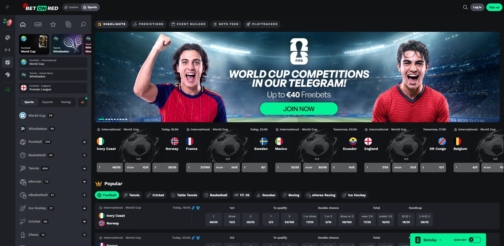 BetOnRed casino and sportsbook sections