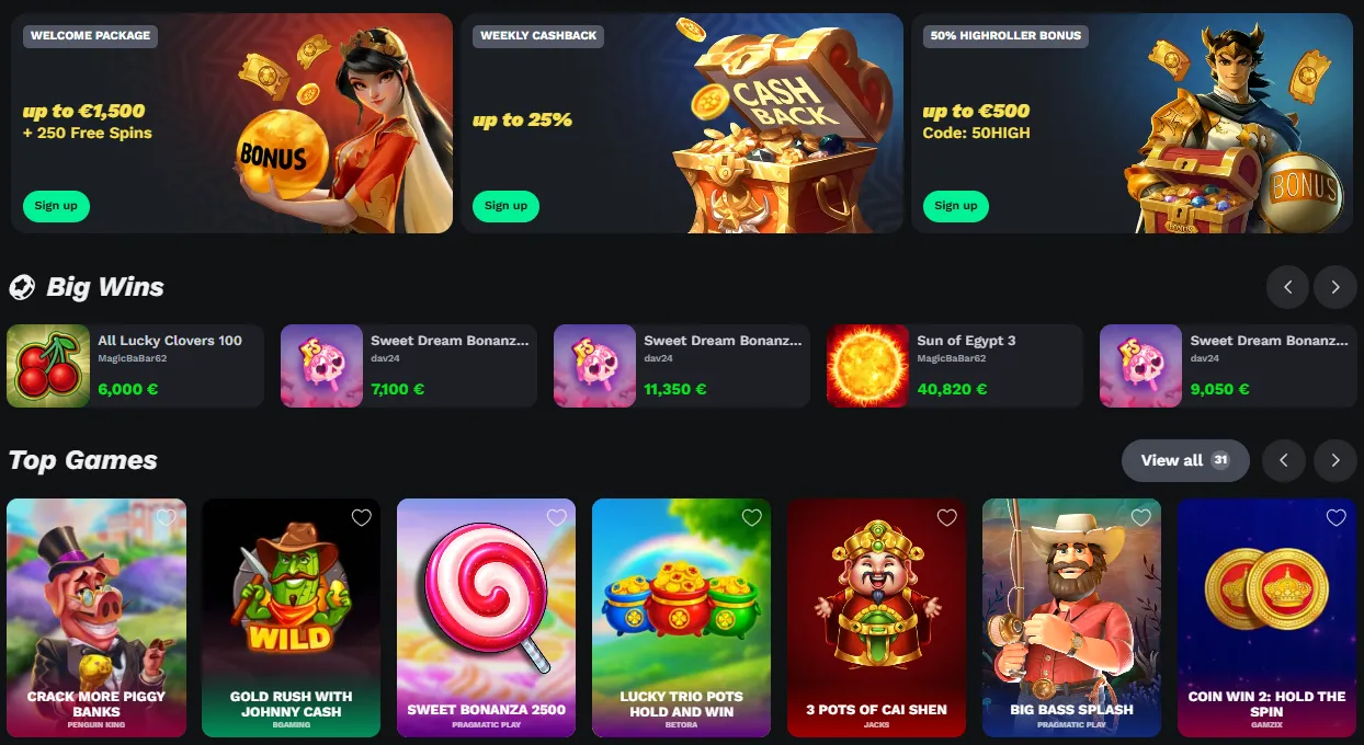 BetOnRed casino lobby with slots and live games