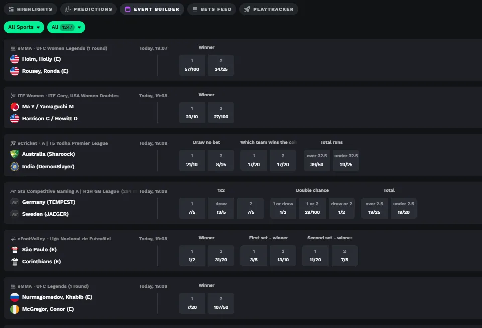 BetOnRed Event Builder interface with multiple market selections