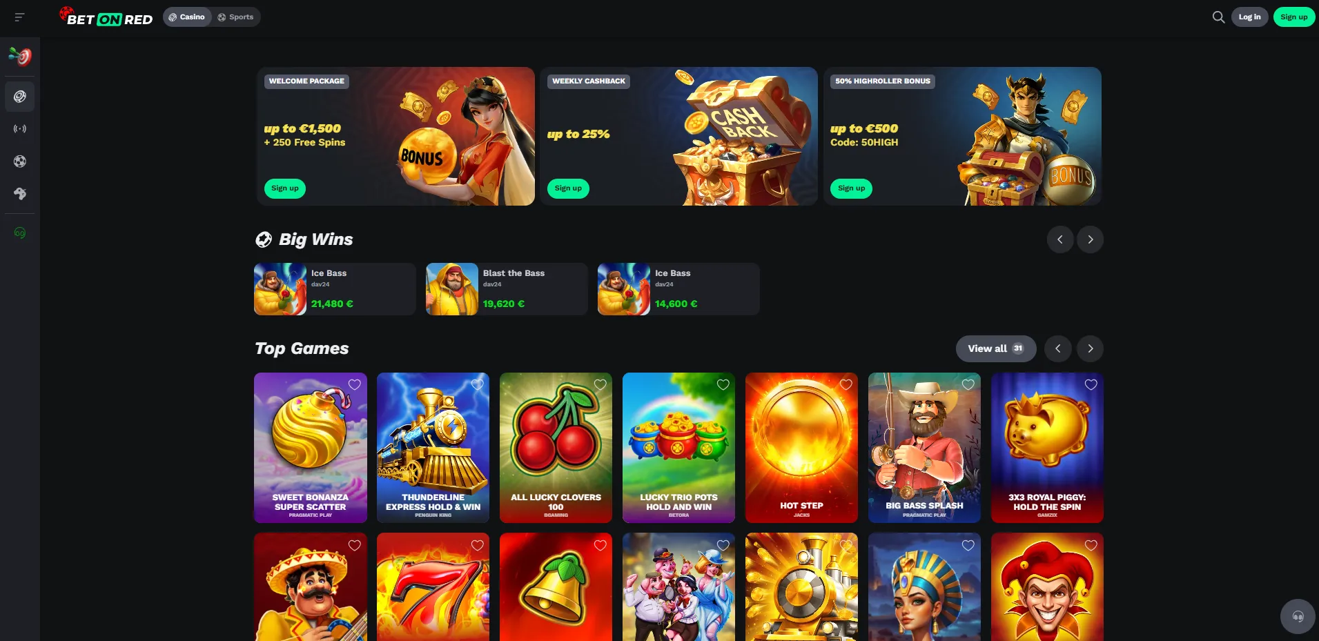 BetOnRed casino lobby overview