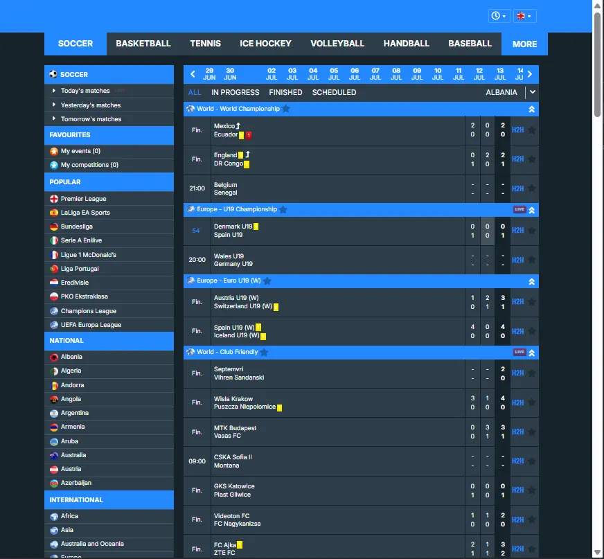 BetOnRed Sportsbook statistics and match list interface