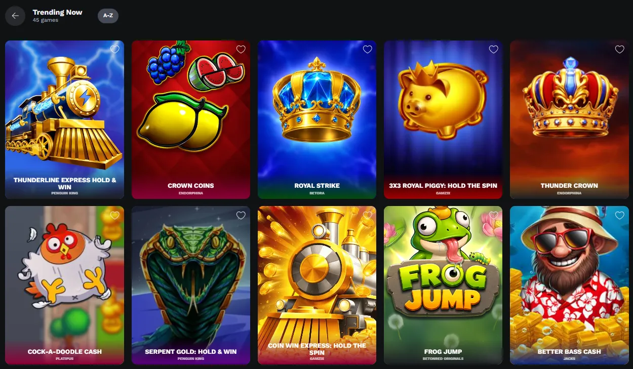 BetOnRed Top Games and Trending Now rows