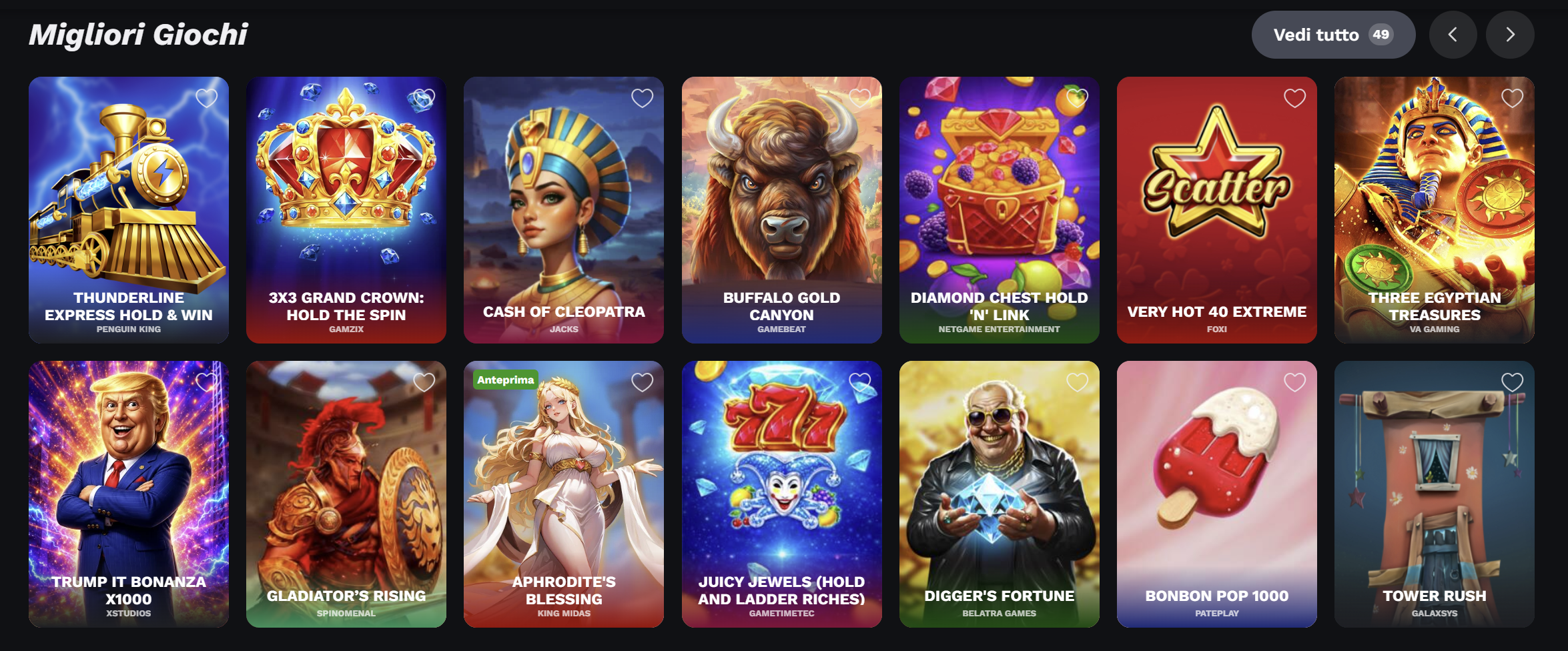 Lobby BetOnRed Casinò con slot e giochi live