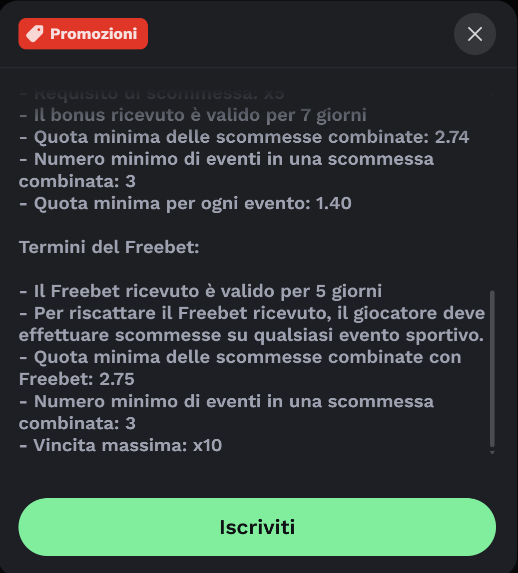 Pacchetto bonus e controllo codice promo BetOnRed