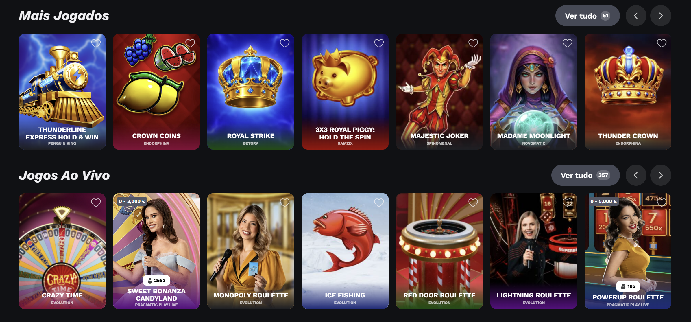 Lobby BetOnRed Casino com slots e jogos ao vivo