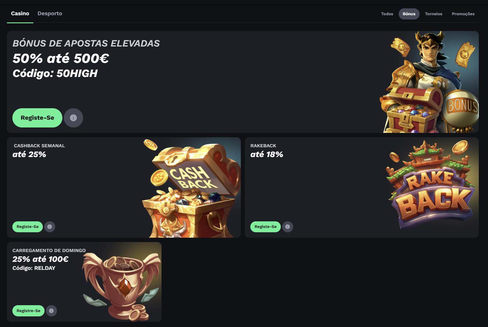 Promoções de cashback, rakeback, reload e depósitos altos BetOnRed