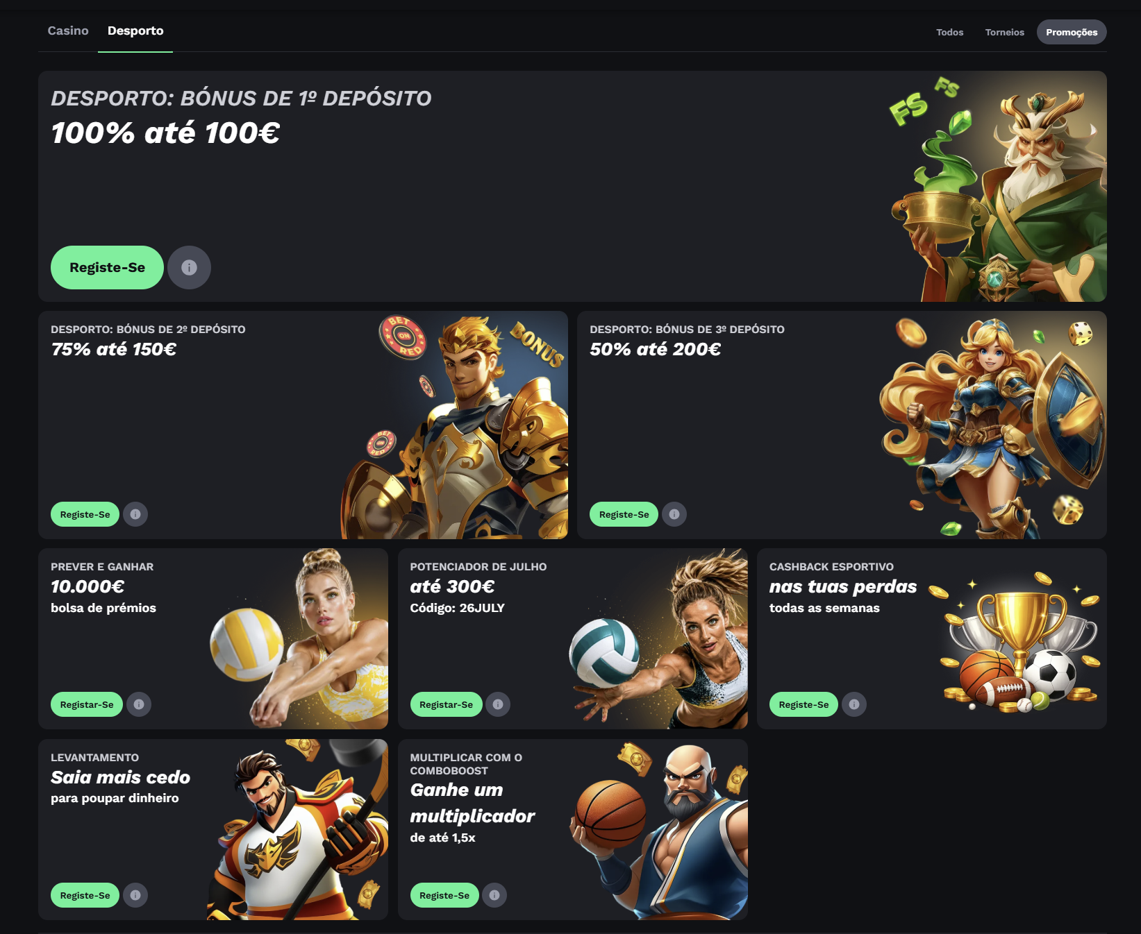 Bónus desportivos BetOnRed, Comboboost, Cash Out e promoções de desporto