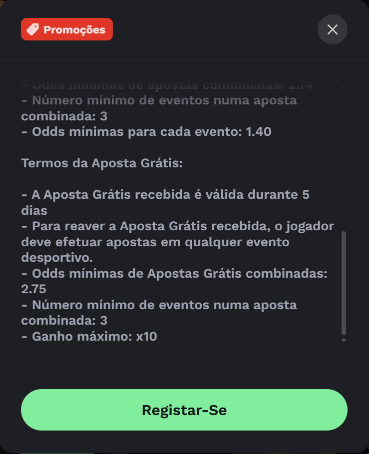 Pacote de bónus e verificação de código BetOnRed
