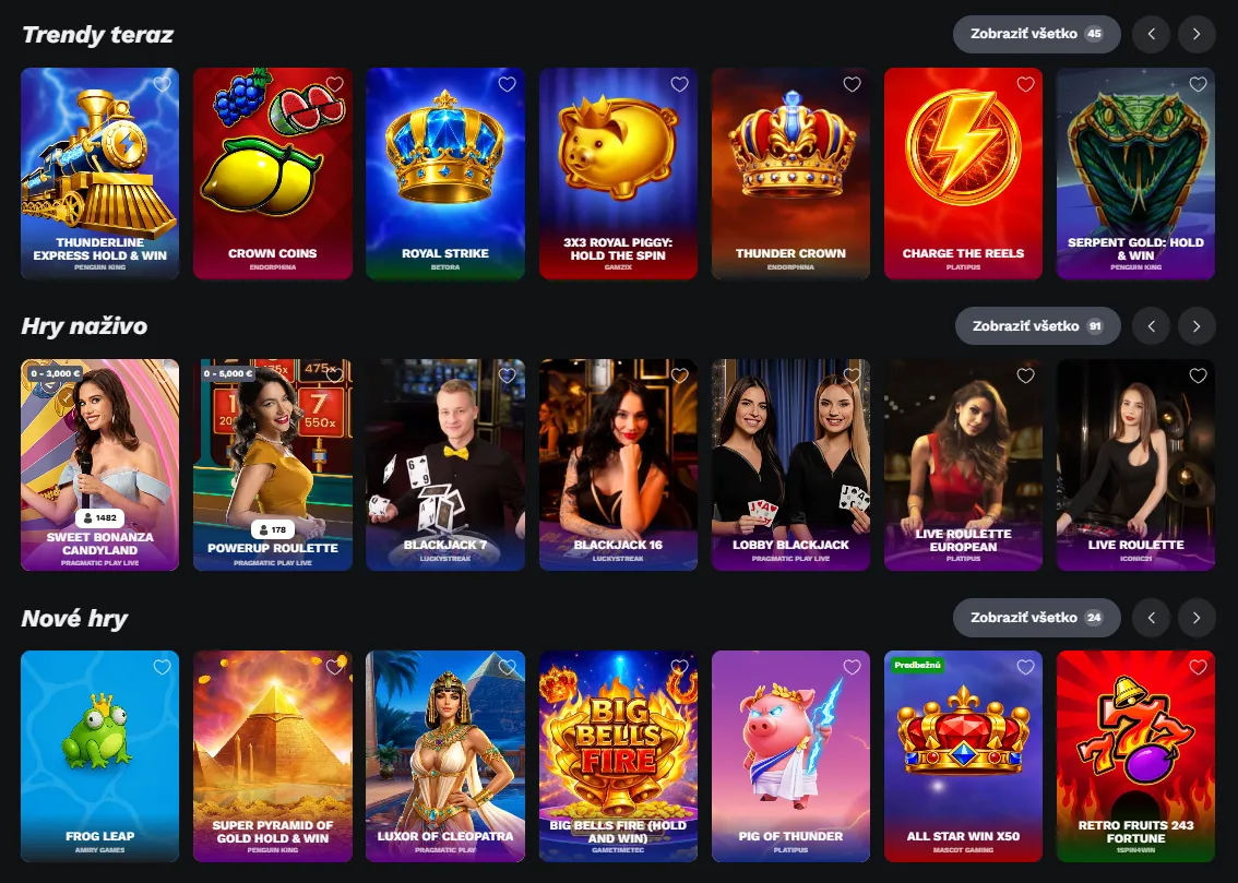 BetOnRed Casino lobby s automatmi a Live Casino hrami